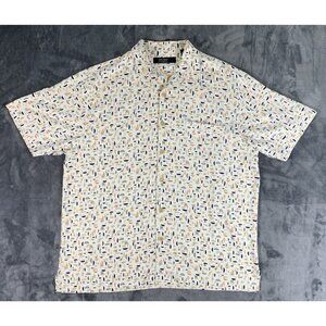 Nat Nast Luxury Originals Button Up 100% Silk Shirt Short Sleeve Men's L Retro